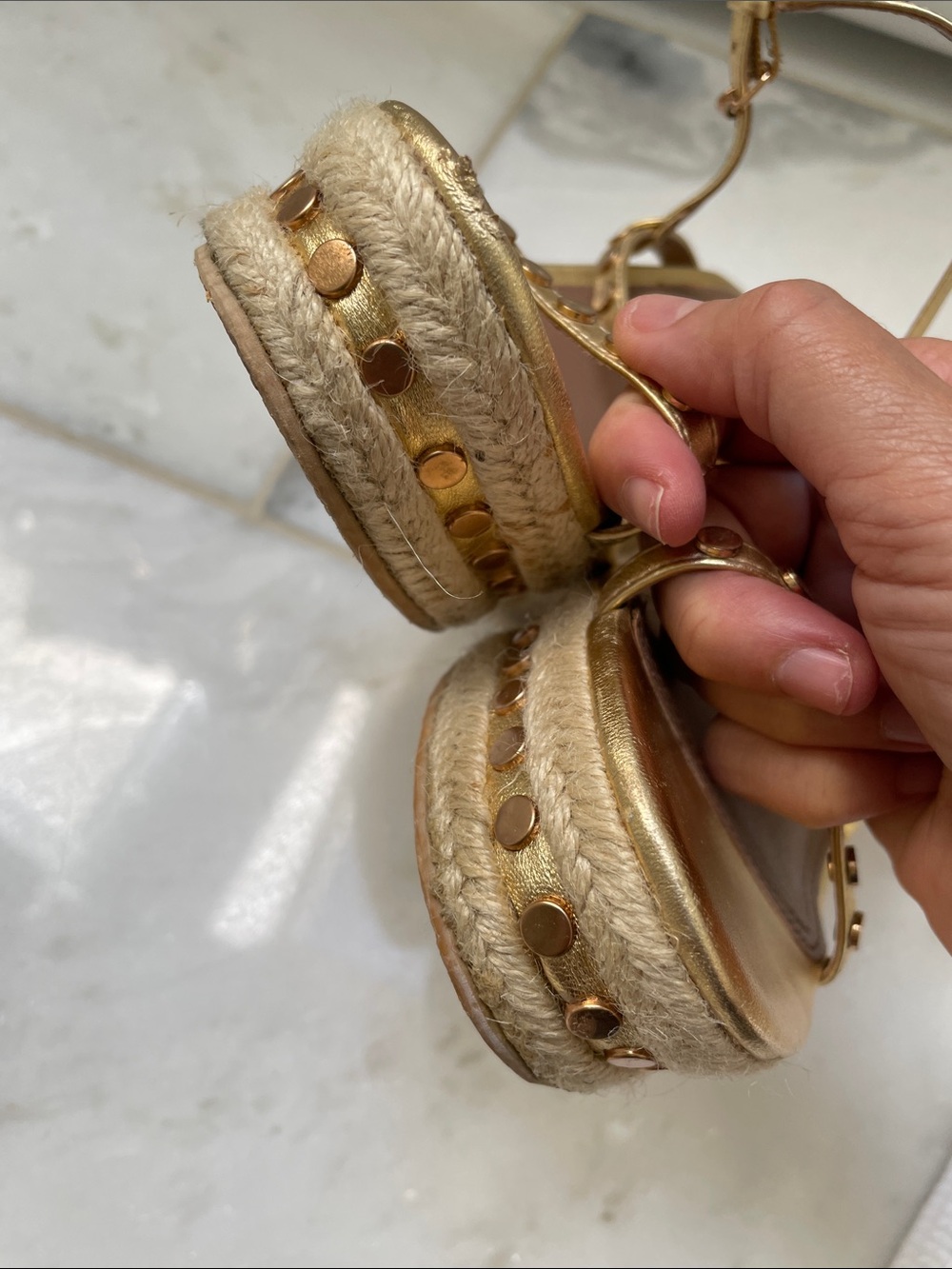 BCBGMaxAzria Gold Metallic Espadrille Wedge Sandals - Picture 5 of 5